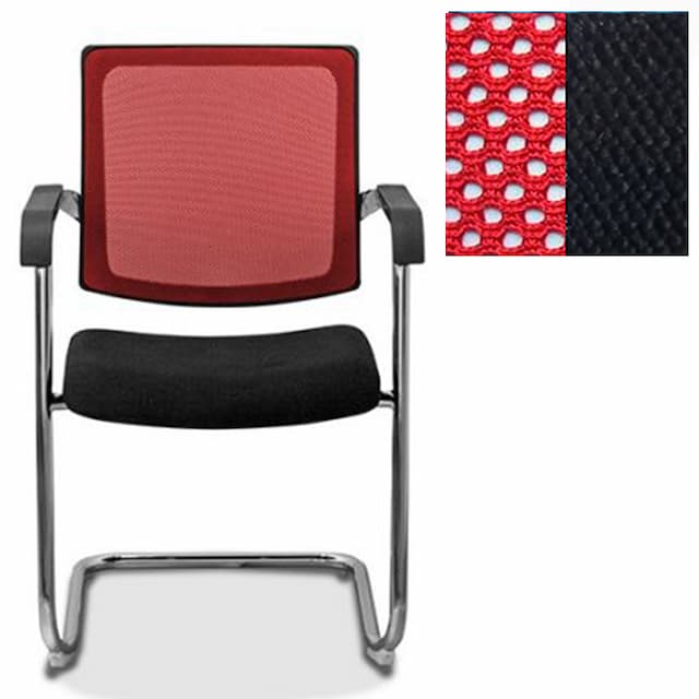 Офисный стул Юнитекс Домино X спинка-сетка сетка/ткань Сахара красная/черная