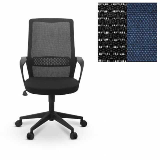 Офисное кресло для персонала Юнитекс Space сетка YM/ткань Bahama черная/синяя