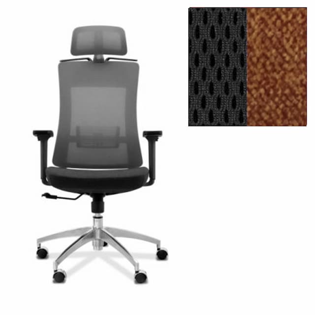 Кресло для персонала Юнитекс Pulse A PS/A/X/SL/3D/h ткань TW черная (спинка)/ Сахара терракотовая (сиденье)